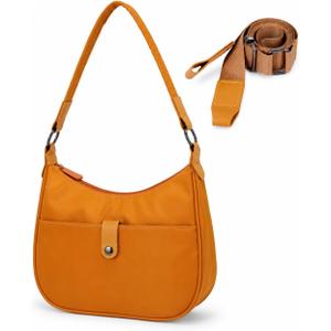 Shoulder Bag for Women, Nylon Tote Handbag Crossbody Purse with Detachable Strap, Lightweight Travel Satchel