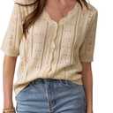 Milumia Women's Short Sleeve V Neck Button Down Sweater Hollow Out Casual Knit Tops Elegent Cardigan (Beige, L)