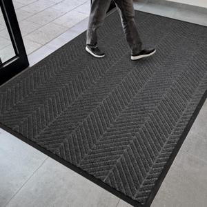 4 x 8 Heavy Duty Front Door Mat Indoor Outdoor Entrance, Large Non-Slip All Weather Commercial Floor Mat for Entryway, Low Profile Waterproof Outdoor Rug for Garage (48" x 96", Charcoal Grey)