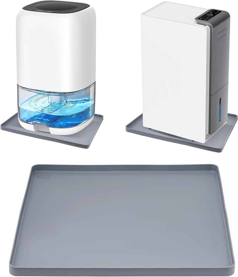 Dehumidifier Drip Pan, 18''x15'' Humidifier Drip Pan, Prevent Water Leakage and Protect Floor & Carpet, Non-Slip & Leak-Proof Silicone Mat with Raised Edge, for Under Dehumidifier and Humidifier Mat (Gray)