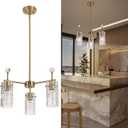 3 Lights Gold Chandelier Glass Long Pendant Light Fixtures