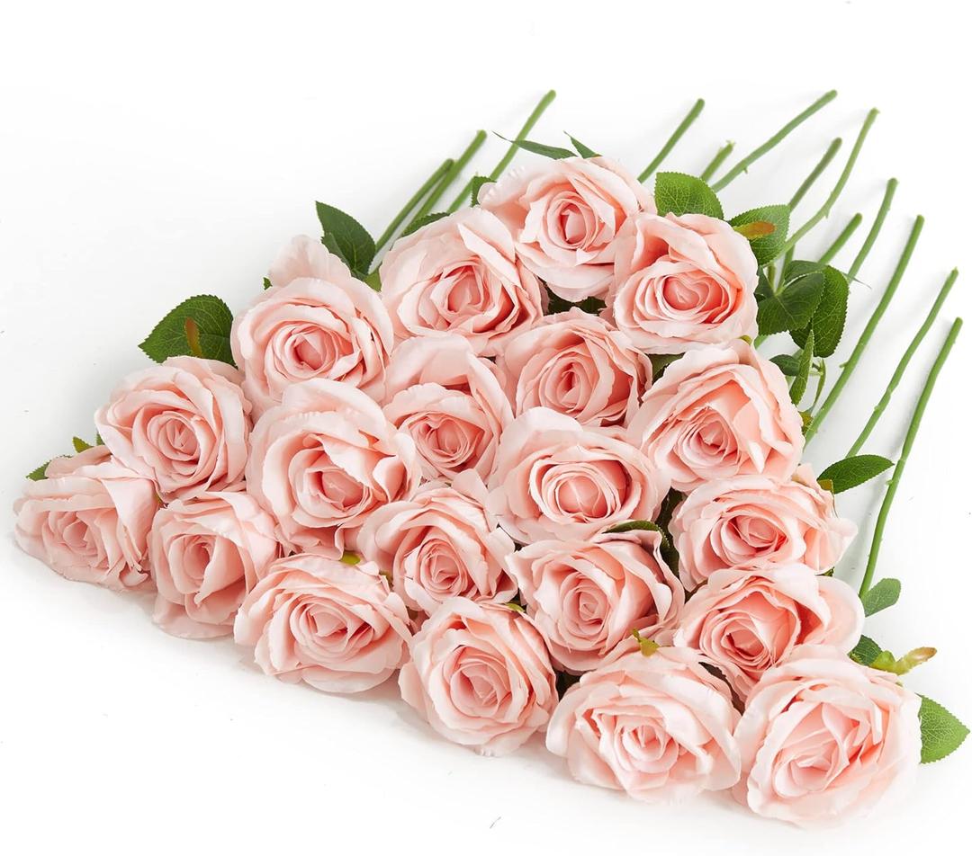 PARTY JOY 20PCS Artificial Flowers, Silk Flower Realistic Roses Bouquet Long Stem for Home Decor Wedding Decoration
