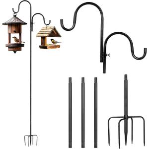 Double Sheperds Hooks for Outdoor,76 inch Adjustable Pole Bird Feederr,Plant Hangers,Weddings Decor,Matte Black(1 Pack)