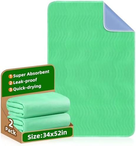 Bed Pads Washable Waterproof (4 Pack, 34" × 52"): Extra Heavy Absorbency, Reusable Bedwetting Incontinence Underpads for Kids, Baby, Adults, Elderly & Pets, Protective Pad for Bed, Sofa, Couch, Floor