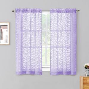 Chyhomenyc Marilyn Light Purple Sheer Curtains 45 Inch Length 2 Panels Set for Bedroom, Light Filtering Soft 3D Leaf Jacquard Textured Short Drapes for Living Room Window, 38Wx45L Inches, 2 Panels