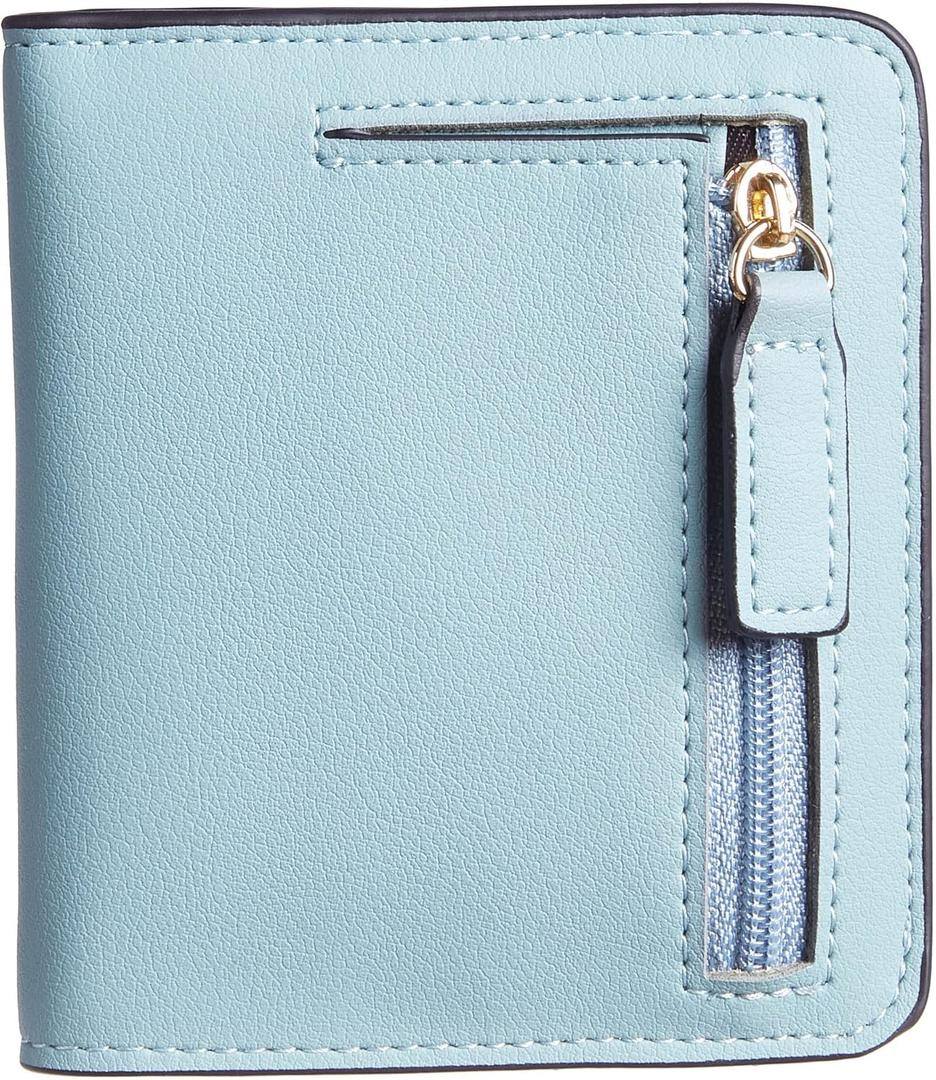 Gostwo Small Wallet for Women, Slim Bifold Credit Card Holder, Compact RFID Blocking Cash Wallet, Billfolds Thin Leather Zipper Pocket, Mini Wallet Gift for Ladies Teen Girls Travel with ID Window (Blue)