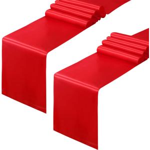 Horbaunal 2 Pack Red Satin Table Runner 12 x 108 Inch, Smooth Table Runners for Wedding Banquets Birthday Party