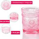 4 Pack Romantic Water Glasses-10.5 OZ Pink Vintage Drinking Glasses Tumblers for Whisky, Beer, Juice, Beverages, Cocktail, 4 Count