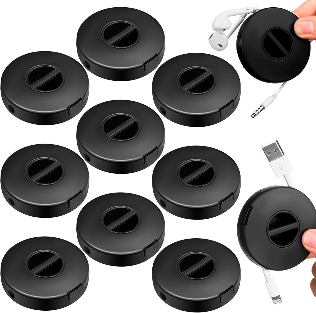 9 Pcs Winder Retractable Charging Cord Winder Flexible Charging Cord Organizer Black Portable Charger Management Headphone Earbud Cable Organizer for USB Travel Organization Storage