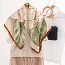 Large Silk Feeling Hair Scarf Bandanas for Women Elegant Silky Satin Neck Scarves 35inches Square Hair Sleeping Wrap (12 S12 Beige Bloom)