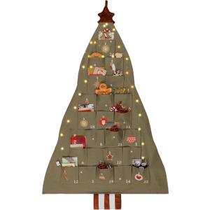 SATINIOR Fabric Christmas Advent Calendar with Pockets Xmas Tree Empty Cloth Advent Calendar to Fill 24 Days Reusable Natural 24 Days Countdown Hanging Storage Bag for Home Xmas Countdown Decoration