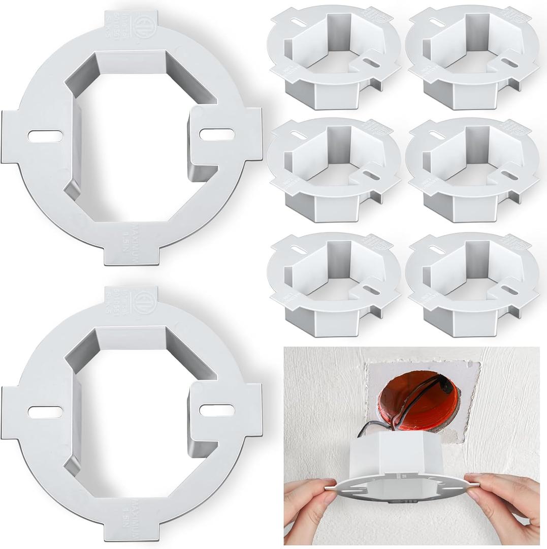 8 Pcs Round Electrical Box Extender 4.35 x 1.5 Inches Etl Listed Plastic Ceiling Outlet Light Box Extender for 3.5 Inch 4 Inch Round or Octagonal Electrical Boxes, White