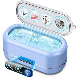 Professional Ultrasonic Jewelry Cleaner with Digital Timer,50KHz Ultrasonic Cleaner Machine with 304 Stainless Steel for Jewelry,Eyeglasses, Rings, Coin, Watch Strap, Dentures, Hygiene Items (Blue)