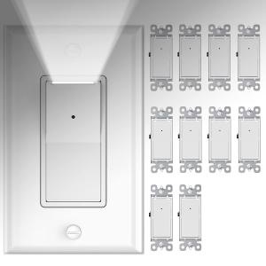10 Pack SOZULAMP Light Switch with LED Night Light 15Amp 120/277Volt Rocker Single Pole Wall Switch, Automatic On/Off Sensor