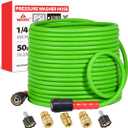 YAMATIC Super Flexible Pressure Washer Hose 50FT for Power Washer Replacement, Kink Resistant Extension With Leak-Free M22 Female & 3/8" Quick Connect Adapters, 1/4" 3200 PSI, Green