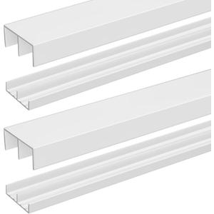 Landical 2 Set 4ft White Plastic Sliding Door Track Set for 3/4" Thick Panels Closet Glass Doors Include 2 Pcs Top Bottom Sliding Cabinet Track for Cabinet Window