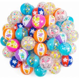 Fun Express Mini Beach Balls Bulk Set 50 Pack - 5 Inch Inflatable Pool Toys for Kids Ages 4-8 | Colorful Beach Games for Pool Party Decorations, Summer Birthday Favors & Outdoor Water Play Activities