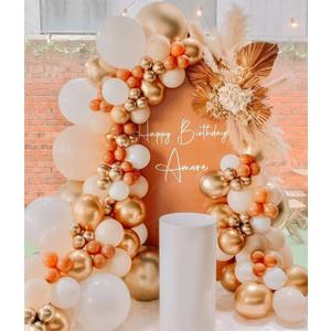 PageebO Orange and Gold Balloon Garland Arch Kit-141Pcs Cream White Orange Gold Balloons for Birthday Thanksgiving Day Wedding Decoration Baby Shower Decorations Birthday Party Decoration