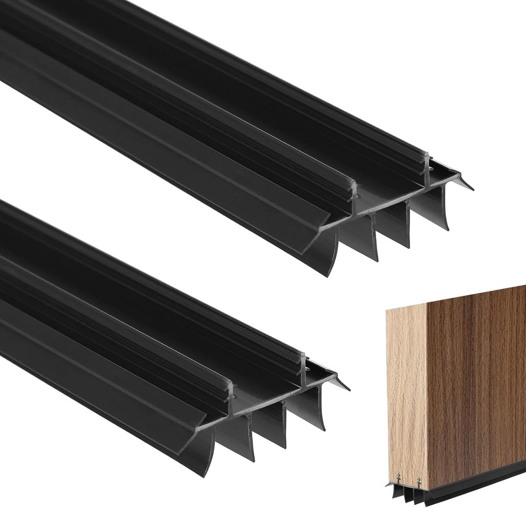 2 Pcs 36 Inch Vinyl Replacement Under Door Seal Replacement Door Bottom with Vinyl Fins Weatherstrip Draft Blocker Adjustable Under Door Bottom Seal with Drip Cap Fits Gaps (Black-A)