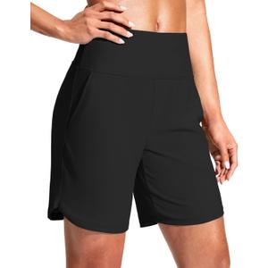 G Gradual Women's 7" Quick Dry Swim Board Shorts Swimming Bottoms High Waisted Beach Shorts for Women with Liner Pockets (Black), XL