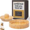 IMPRESA Coffee Pot Cover & Wooden Trivet Set - Chemex Compatible 6-Cup, 8-Cup Pour Over Carafe - Glass Maker Stand & Chemex Style Lid for Pour Over Coffee Systems