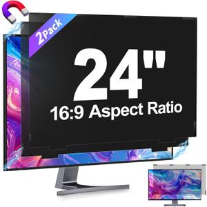 2 Pack Magnetic Removable 24 inch Computer Privacy Screen Filter for 16:9 Widescreen Monitor Desktop PC, 24inch Anti Blue Light Glare Eye Protection Shield, Anti Spy Screen Protector Screen