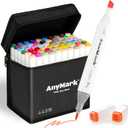 AnyMark Alcohol Markers Brush Tip, 60+1 Colors Dual Tip Brush & Chisel Alcohol-Based Art Markers Set with Case for Adult Artists Drawing Coloring