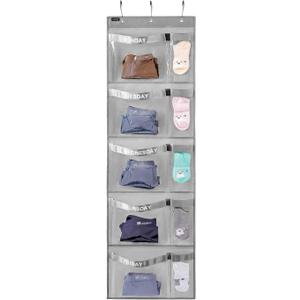 Weekly Kids Clothes Organizer Day of Week School Clothing Storage Monday to Friday Hanging Closet Organizer (Grey)