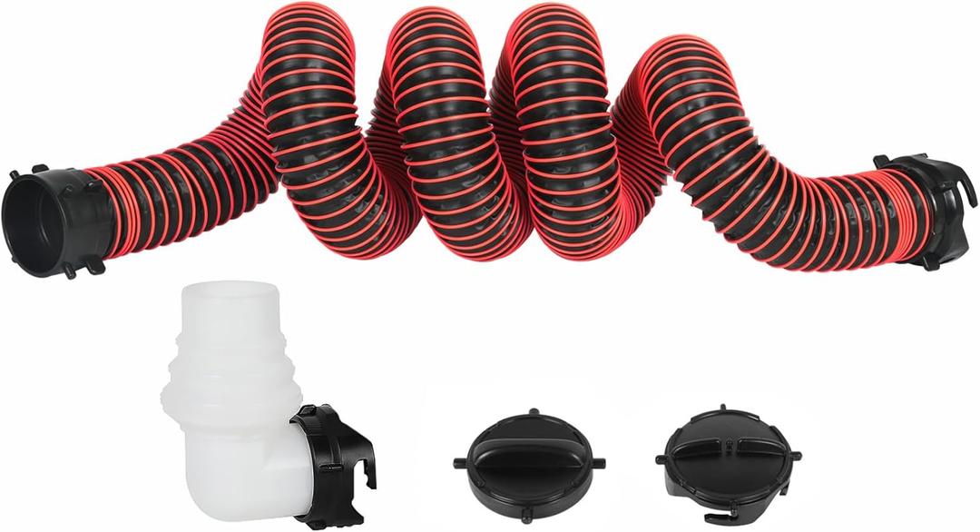 10FT RV Sewer Hose, EXTREME Heavy Duty 24 Mil TPE Material for Abrasion Resistance and Crush Protection, Camper Sewer Hose Kit with Pre-Attached Bayonet Fittings, 4-in-1 Adapter Elbow, Red
