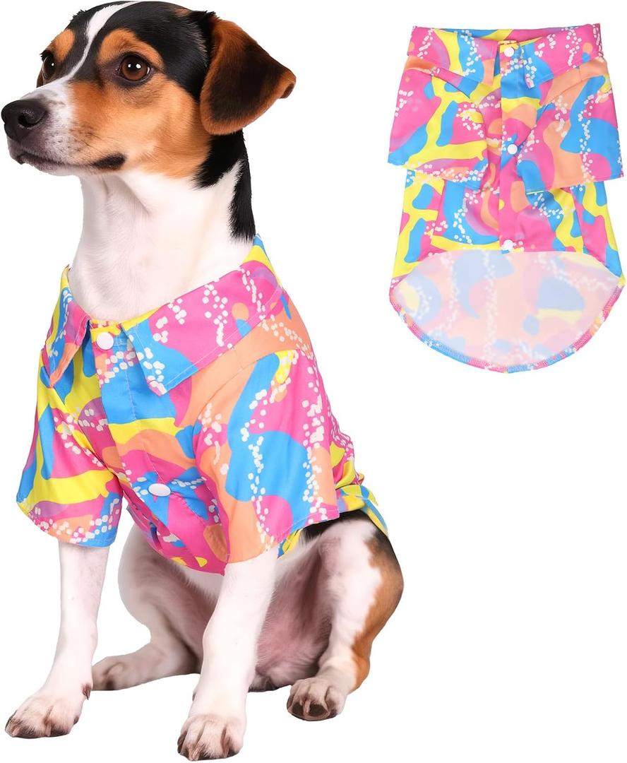 80s Dog Costume Hawaiian Shirts - 90s Halloween Retro Disco Breathable Puppy Outfit for Dogs (Pink, XX-Large)