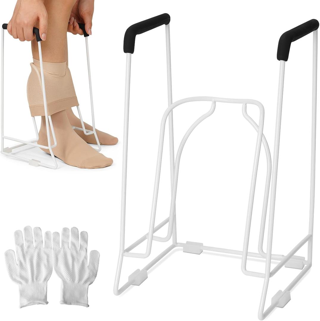 Compression Sock Aid Device Stocking Donner for Seniors, Adaptive Sock Putting-On Tool, Large Calf (1820"), Compatible for JOBST, SB SOX, CHARMKING, White