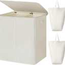 WOWLIVE 180L Double Laundry Hamper with Lid and Removable Laundry Bags, Large Dirty Clothes Hamper 2 section Collapsible Laundry Basket Dorm Room Storage for Bedroom, Bathroom, College,Beige