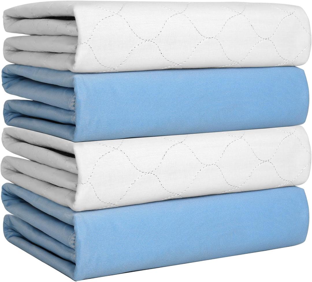 Heavy Absorbency Bed Pad, Washable and Reusable Incontinence Bed Underpads, 34"X36" (4 Pack), Waterproof Mattress Protector 