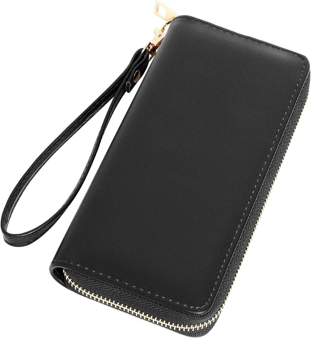 VOCUS Womens Wristlet Wallet Zip Around Clutch Wallet Large RFID Blocking PU Leather Bifold with Phone Holder for Travel