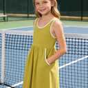 Kids4ever Girl Dress with Shorts Midi Sleeveless Colorblock Pockets Dresses for Girls Crewneck Summer A Line Loose Basic Sundress Beach Casual Yellow 11-12 Years (Yellow)