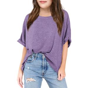 Girls Short Sleeve T Shirts Kids Fashion Oversized Drop Shoulder Tops Tshirts Casual Basic Tee (7-8 Years, Purple)