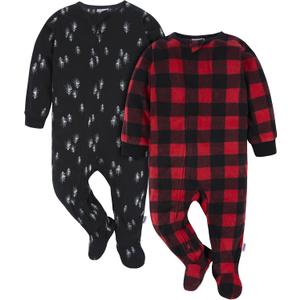 Gerber unisex-baby Fleece Footed Pajamas 2-pack (12 Months, Bear Forrest)