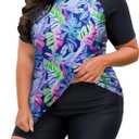 Tralilbee Plus Size Swimsuit for Women Two Piece Short Sleeve Swim Tops Bathing Suits with Shorts 1X