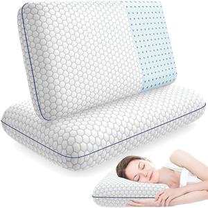 Memory Foam Pillows for Side, Back and Stomach Sleepers, Set of 2, Bed Pillow with Washable Cover and Breathable Mesh, Bed Pillow for Sleeping (GreyStandard Size)