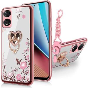 2 Pack Pretty Elegant Flower Glitter Case for TCL 50 XE Nxtpaper 5G TCL 50/50 XE 5G/50XE Case TPU Protective Shockproof Phone Case for Adults Women Girls for TCL 60 XE (Rose Gold)