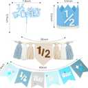 1/2 Birthday Boy Half Birthday Decorations 4PCS Khaki 6 Month Party Set with 1/2 Way to One Banner, Halfway High Chair Banner, Cake Topper and Hat for 6 Month Baby Boy Photo Shoot Decor