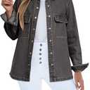 luvamia Jean Jackets for Women 2026 Fall Fashion Oversized Button Down Denim Jacket Western Shacket Jacket with Pockets (Gray, XL)