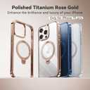 CASEKOO Desert Titanium 360 Polished for iPhone 15 Pro Case with Spin Magnetic Stand [Compatible with Magsafe][16FT Military Protection] Clear Back Titanium Alloy Sturdy Stand 6.1'', Rose Gold