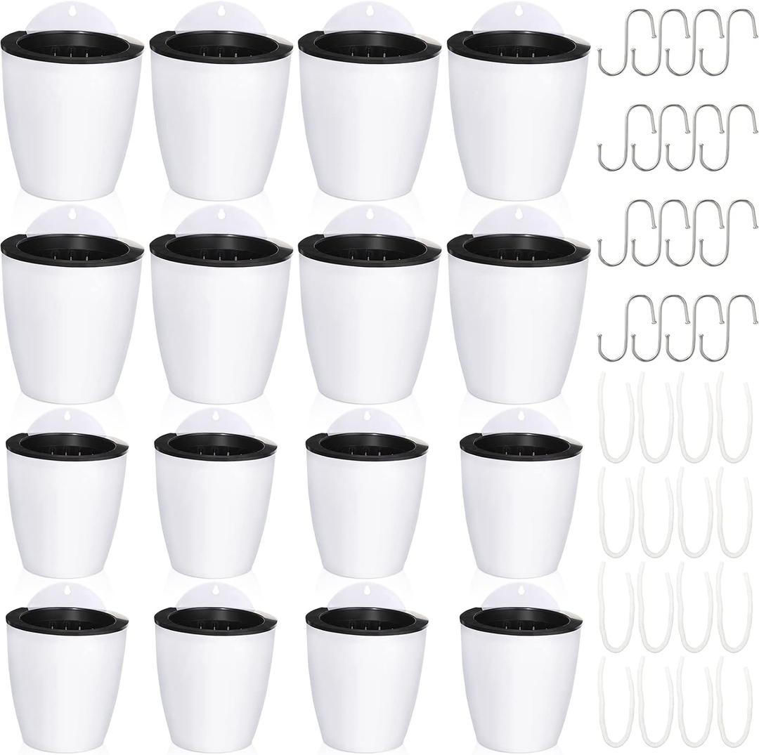 Amyhill 16 Pcs 5'' and 4.33'' Self Watering Hanging Planter for Indoor Plants Wall Planter with Hook and Absorbent Cotton Rope Wall Plant Holder Wall Mounted Planters White Flower Pots for Garden