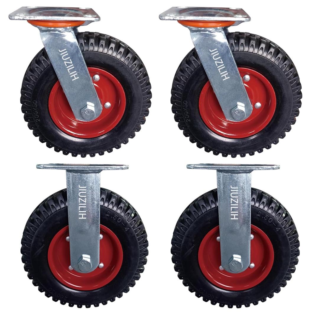 8" Caster Wheels for Carts Heavy Duty Caster Wheels Set of 4 (2 Swivel & 2 Fixed) Cart Wheels Large Rubber Castor Wheels Sets 4