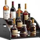 Countertop Liquor Bottle Organizer Shelf Rustic Display Rack for Wine & Coffee Syrups, Freestanding Bar and Kitchen Storage with Easy-Carry Handles (3-Tier)