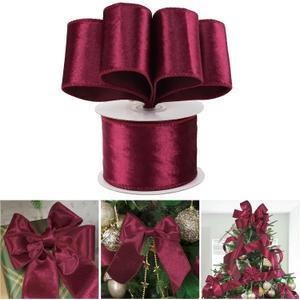 AIMUDI Burgundy Velvet Ribbon 2.5 Inch Maroon Christmas Wired Ribbon for Gift Wrapping Christmas Trees Wreaths Garlands Bows Making Holiday Crafts Topper Bows - 10 Yards