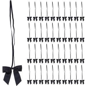 50pcs 14 Inch Stretch Elastic Loops with Pre-Tied Black Ribbon Bows for Gift Wrapping,Baby Showers, Weddings, Christmas Boxes (14", Black)