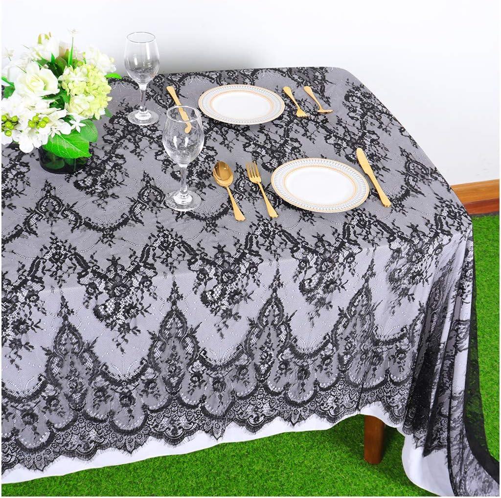 Partisout Black Lace Tablecloth Rectangular 60x120 Lace Table Cover Rectangle Lace Overlay Table Clothes for Wedding Rustic Tablecloths Embroidered Lace Table Cover for Halloween (LT005 Black)