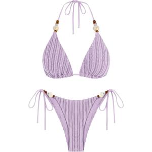 ZAFUL Women's Bikini Sets Beads Triangle Swimsuits 2 Piece Bathing Suits | String High Cut Cheeky Swim Suit with Low Rise Bikini Bottoms for Beach Swimwear (Purple, Large)